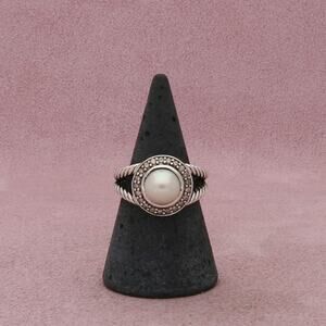 david yurman sterling silver cerise pearl & diamond ring size 7